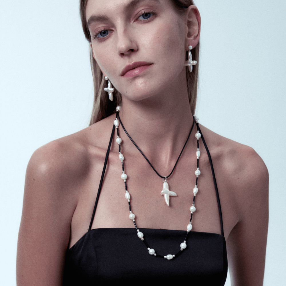 Cross Baroque Pearl Earrings