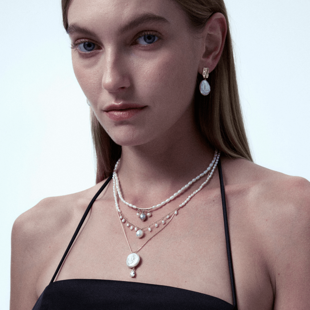 Gold button Baroque Pearl Earrings