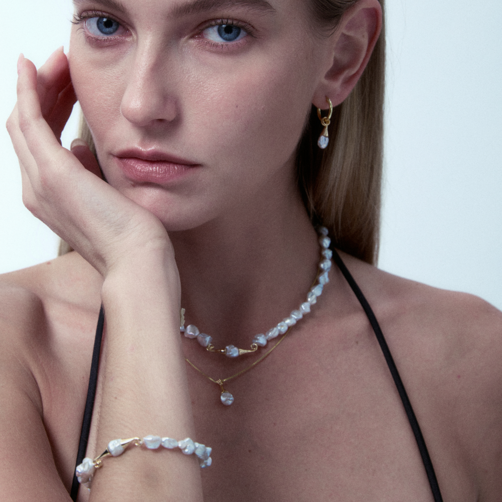 Golden Link Gray Keshi Pearl Necklace