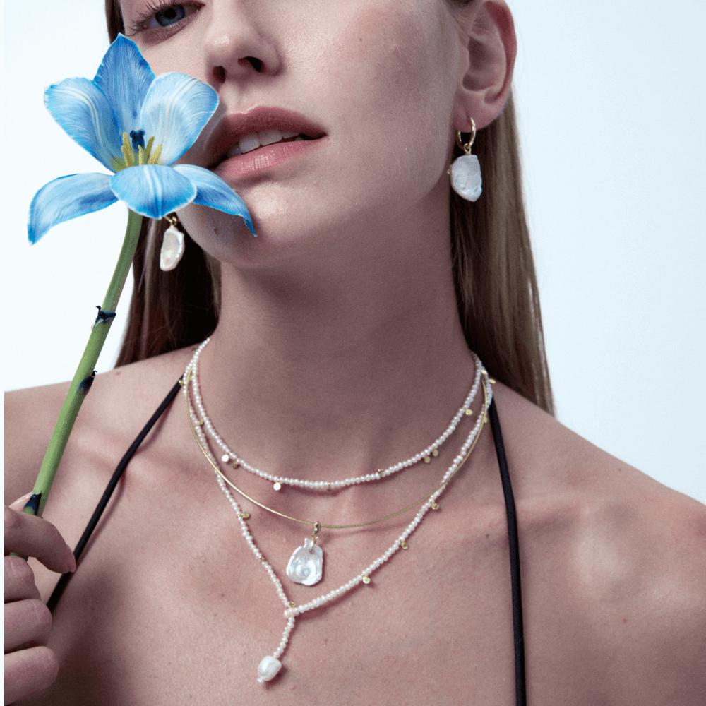 Golden Petal Coin Baroque Pearl Earrings