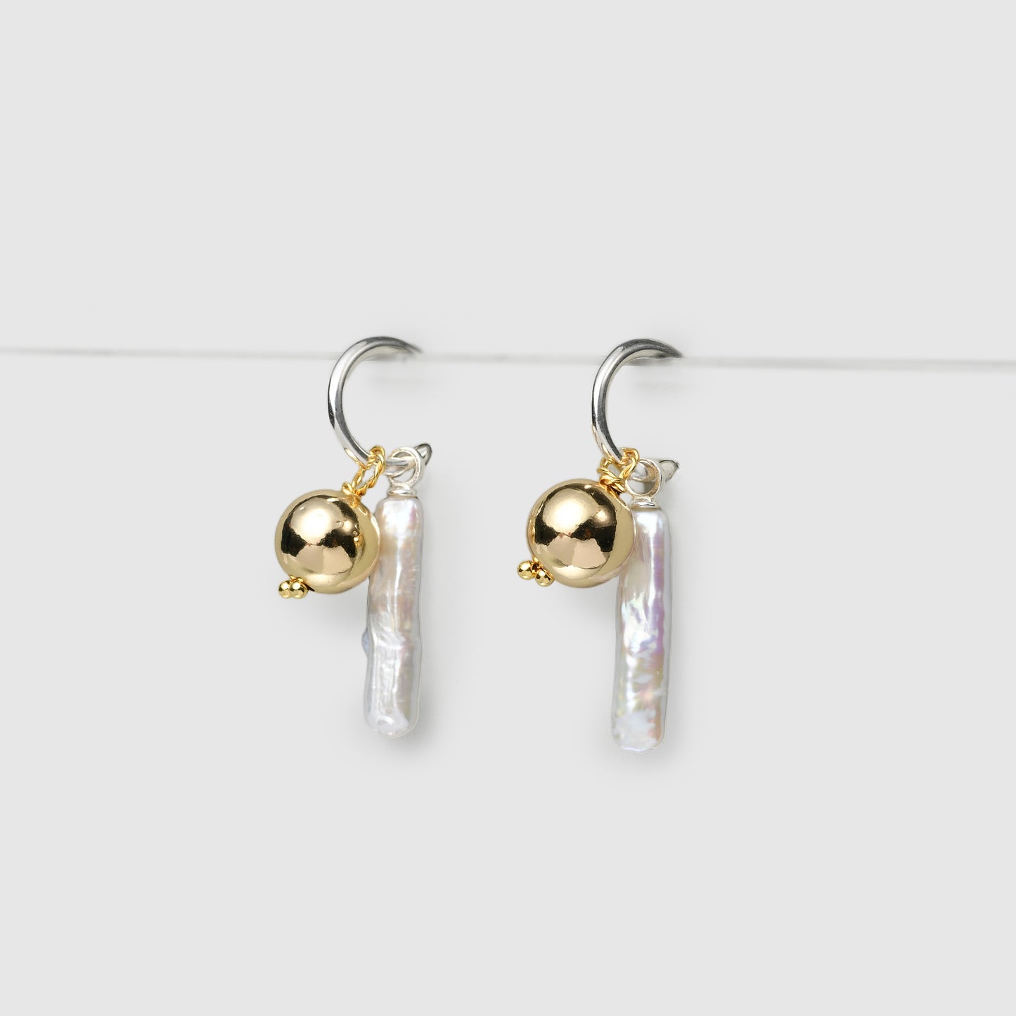 Golden Orb & Stick Baroque Pearl Earrings