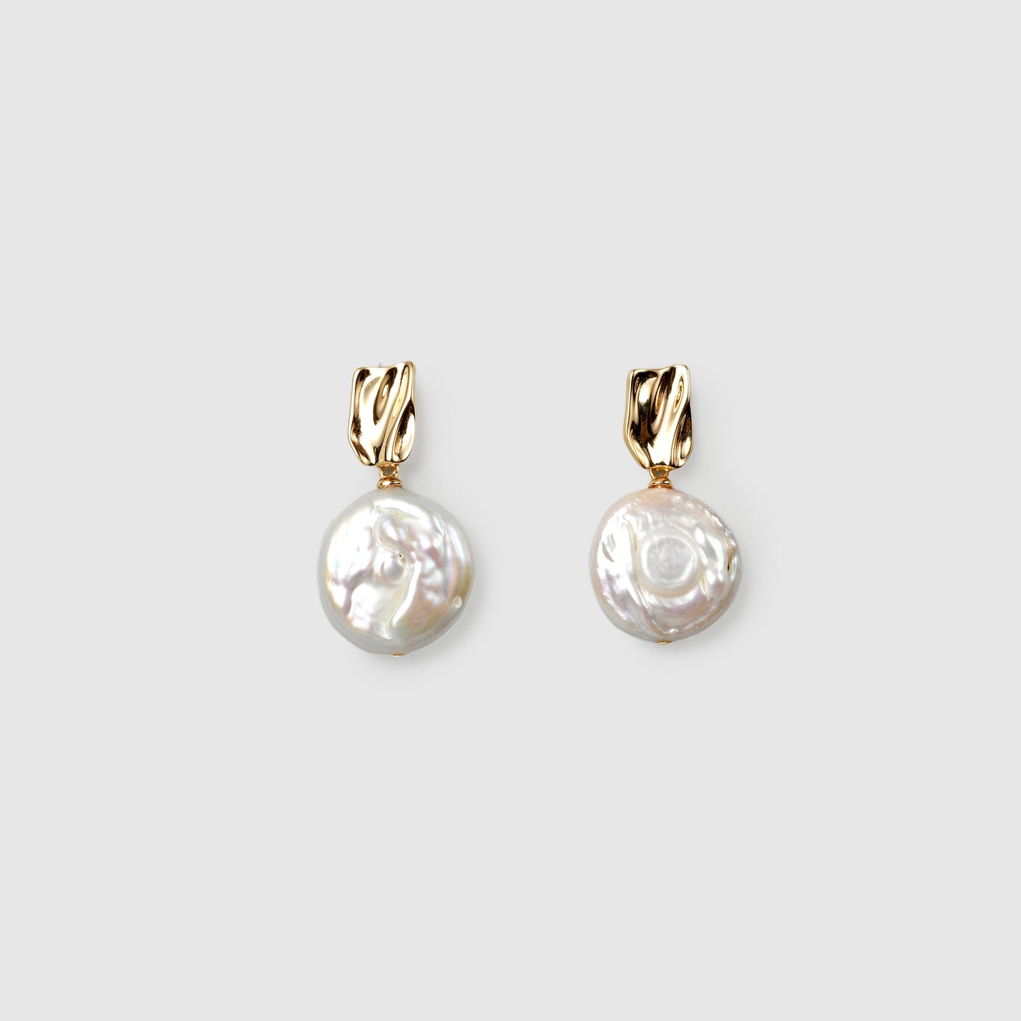 Gold button Baroque Pearl Earrings