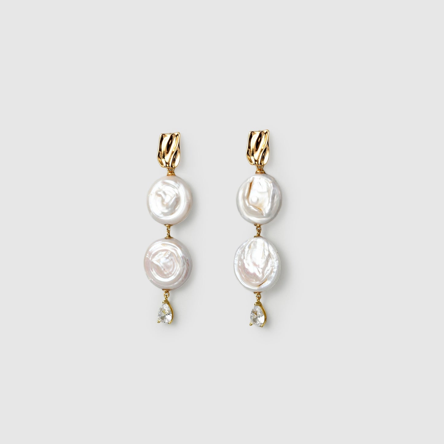 Double Button Baroque Pearl Drop Earrings