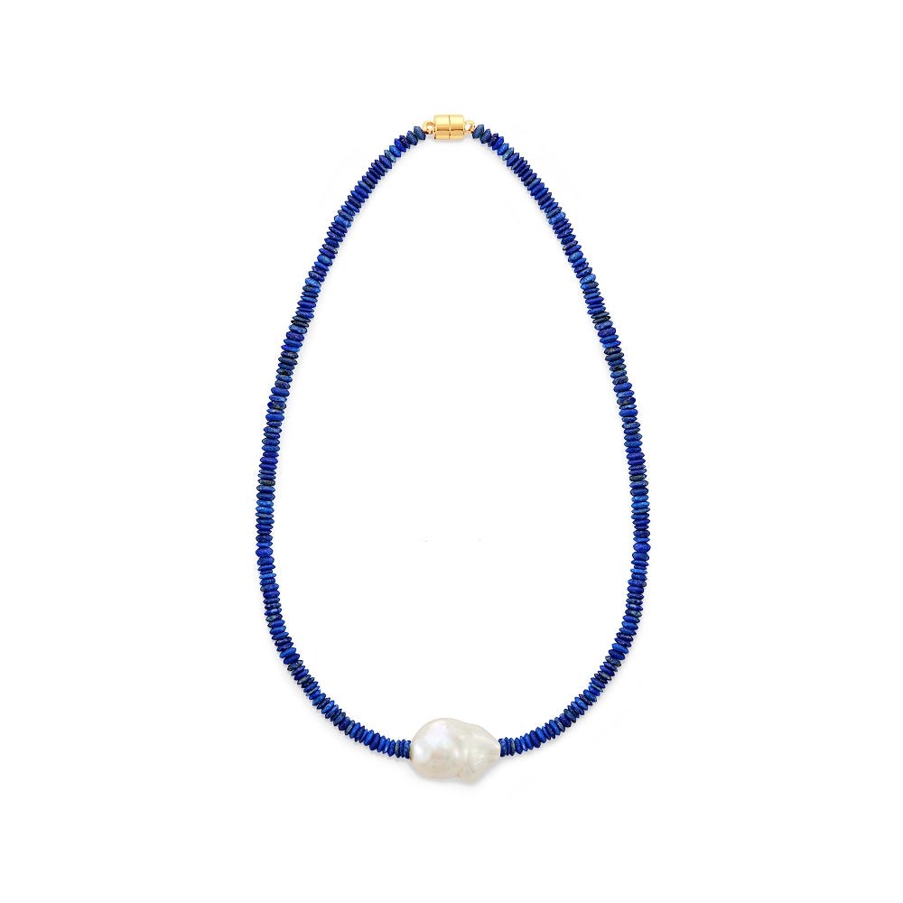 White Baroque Pearl Lapis Lazuli 18K Gold Necklace – Baroque Hour