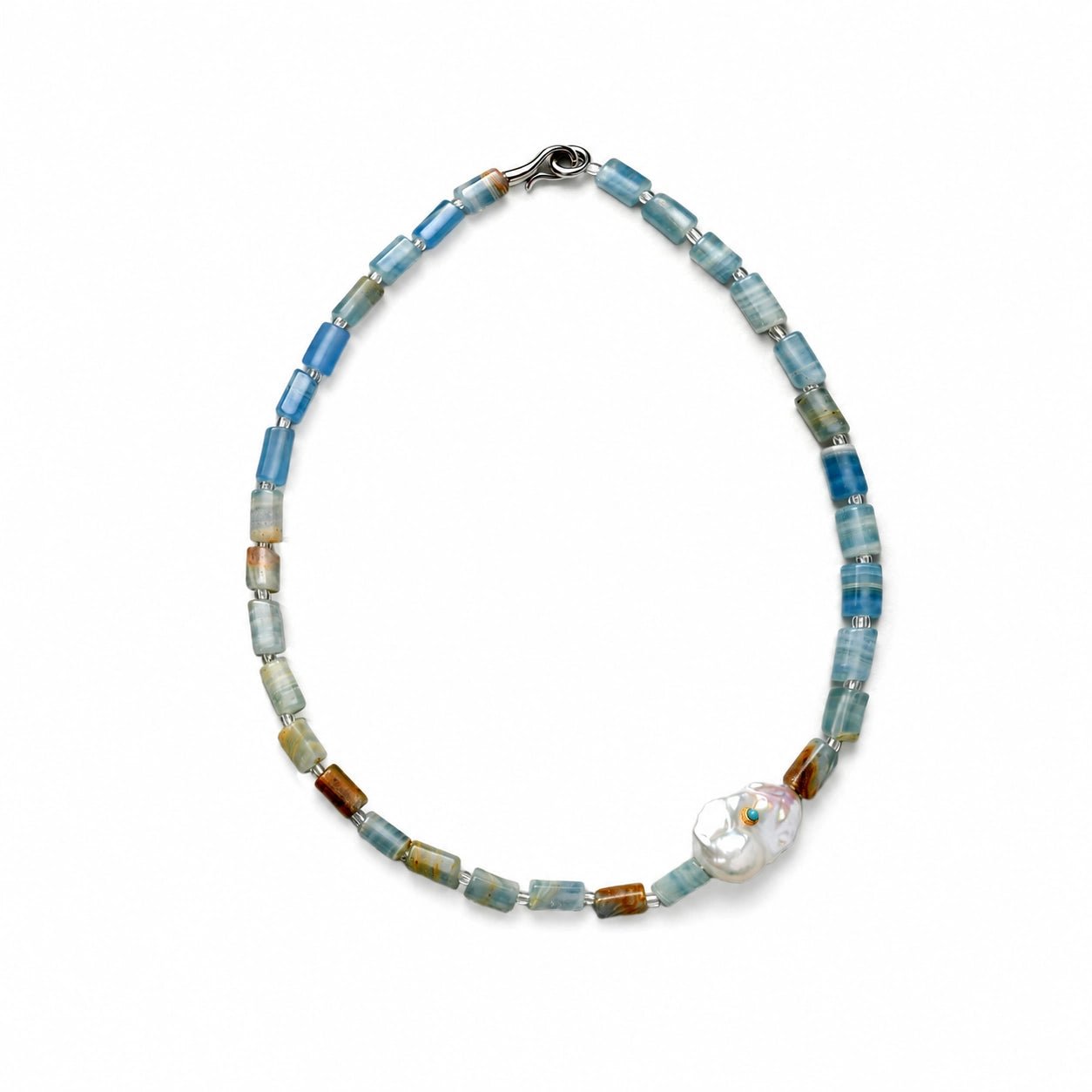 Azure | White Baroque Pearl Blue-Green Mineral Beads Necklace