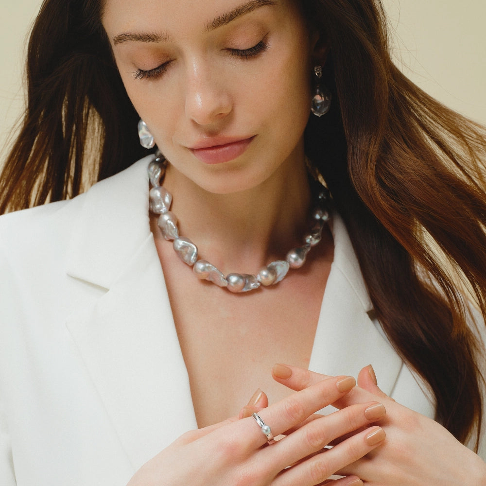 Elowen | Pale Blue Baroque Pearl Silver Ring - image 4