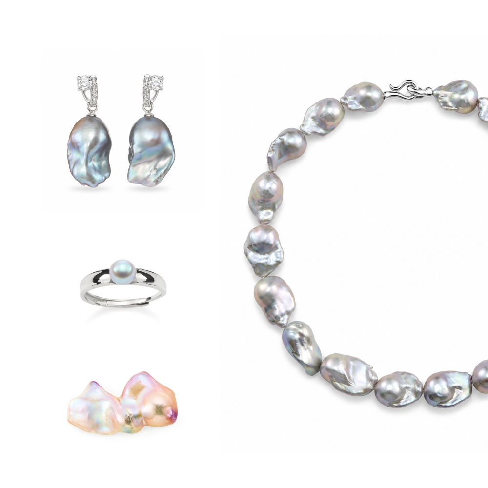Rowena | Gray Baroque Pearl Silver Jewelry Set - image 1