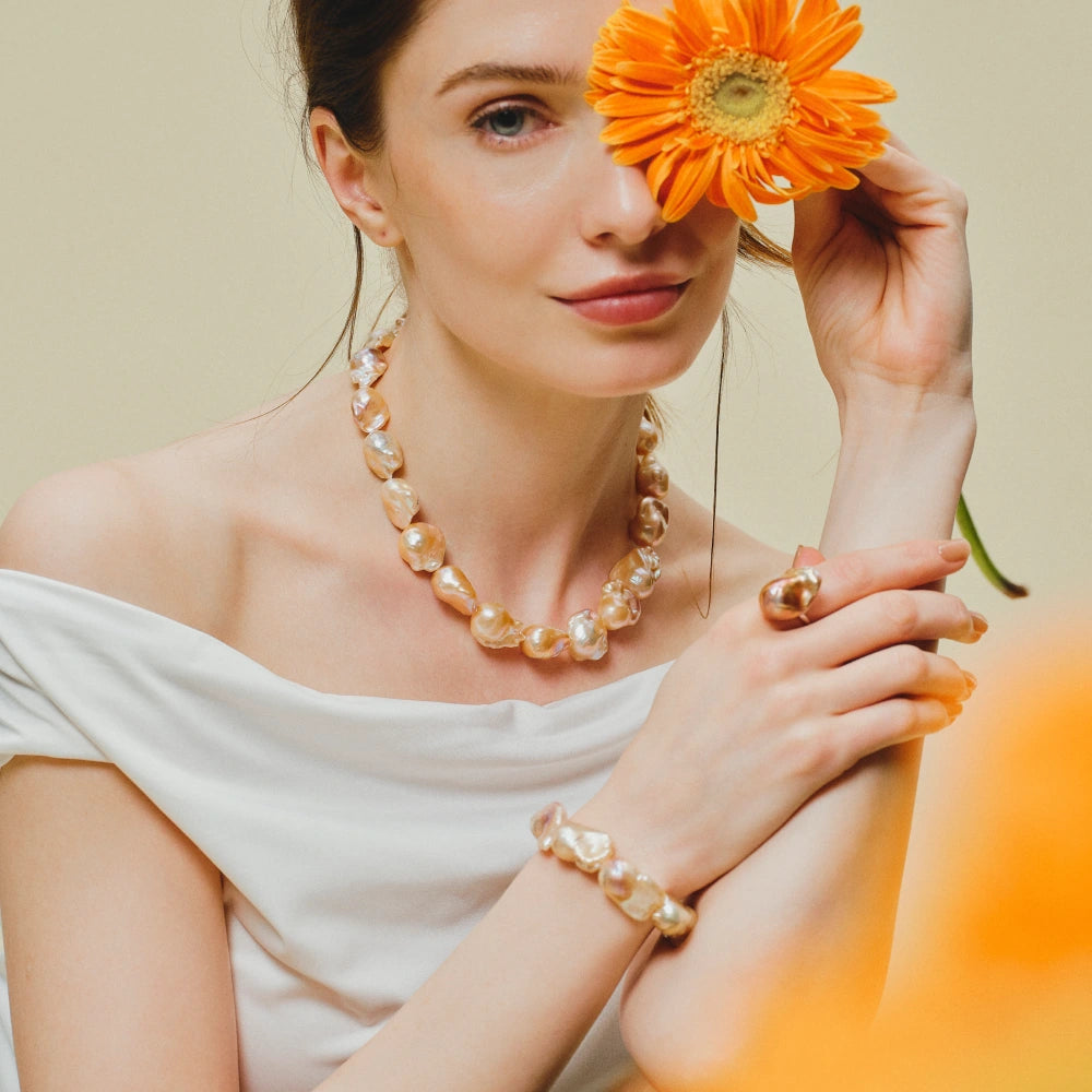 Soleil | Golden Baroque Pearl Jewelry Set