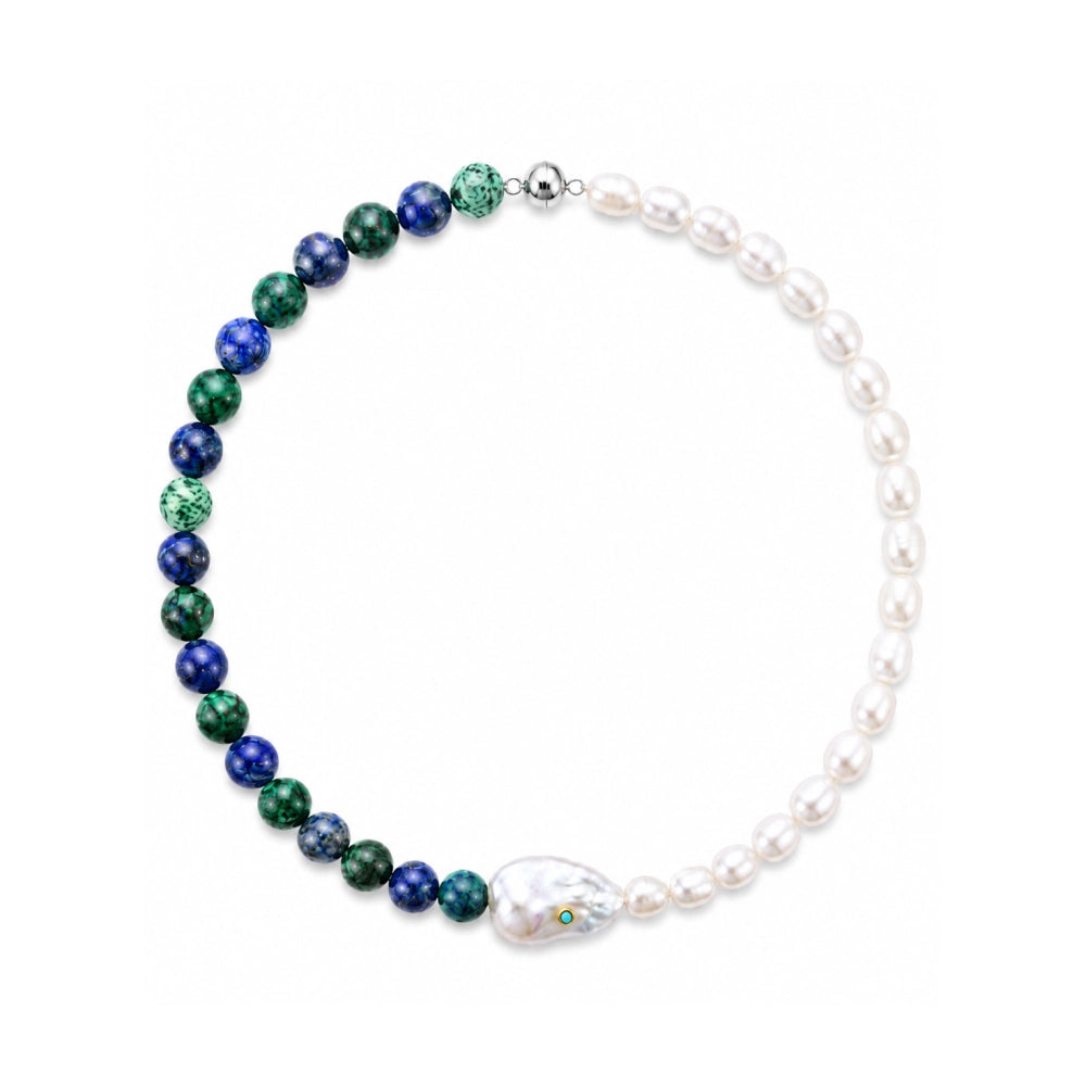Mossveil｜White Baroque Pearl Turquoise Silver Necklace main thumbnail