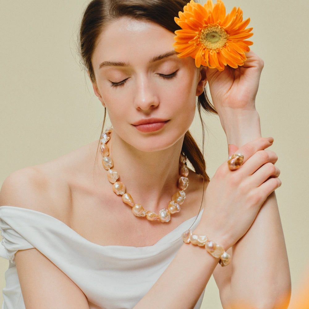 Soleil | Golden Baroque Pearl 18K Gold Necklace