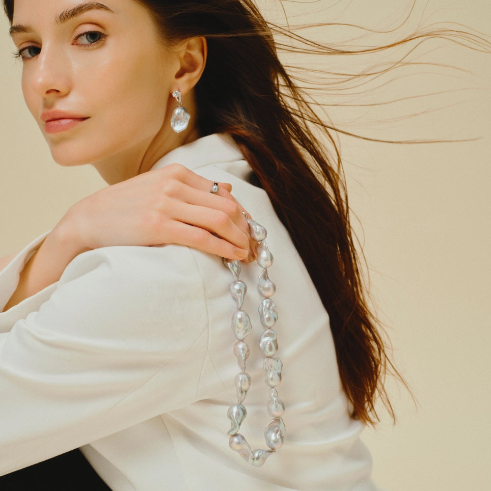 Tamsin | Gray Baroque Pearl Silver Necklace - image 4