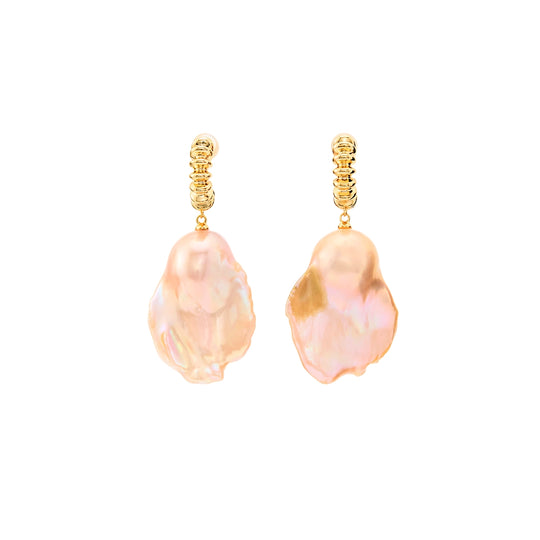 18K Gold  statement Pink Baroque Pearl Earrings 