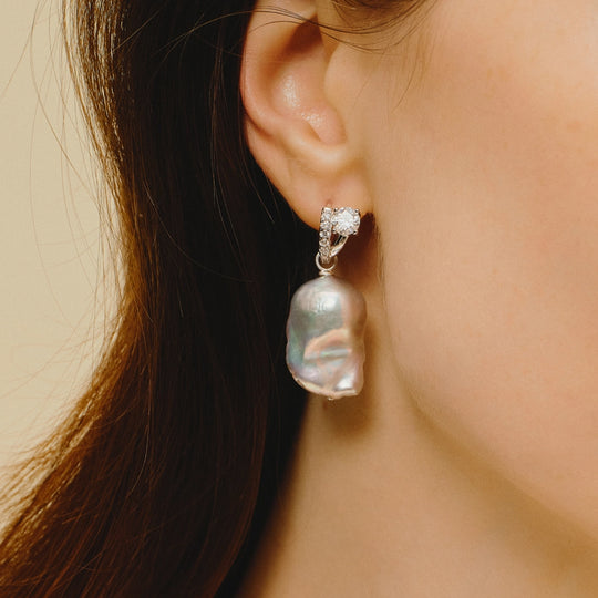 Cecily | Gray Baroque Pearl Silver Earrings - image 2