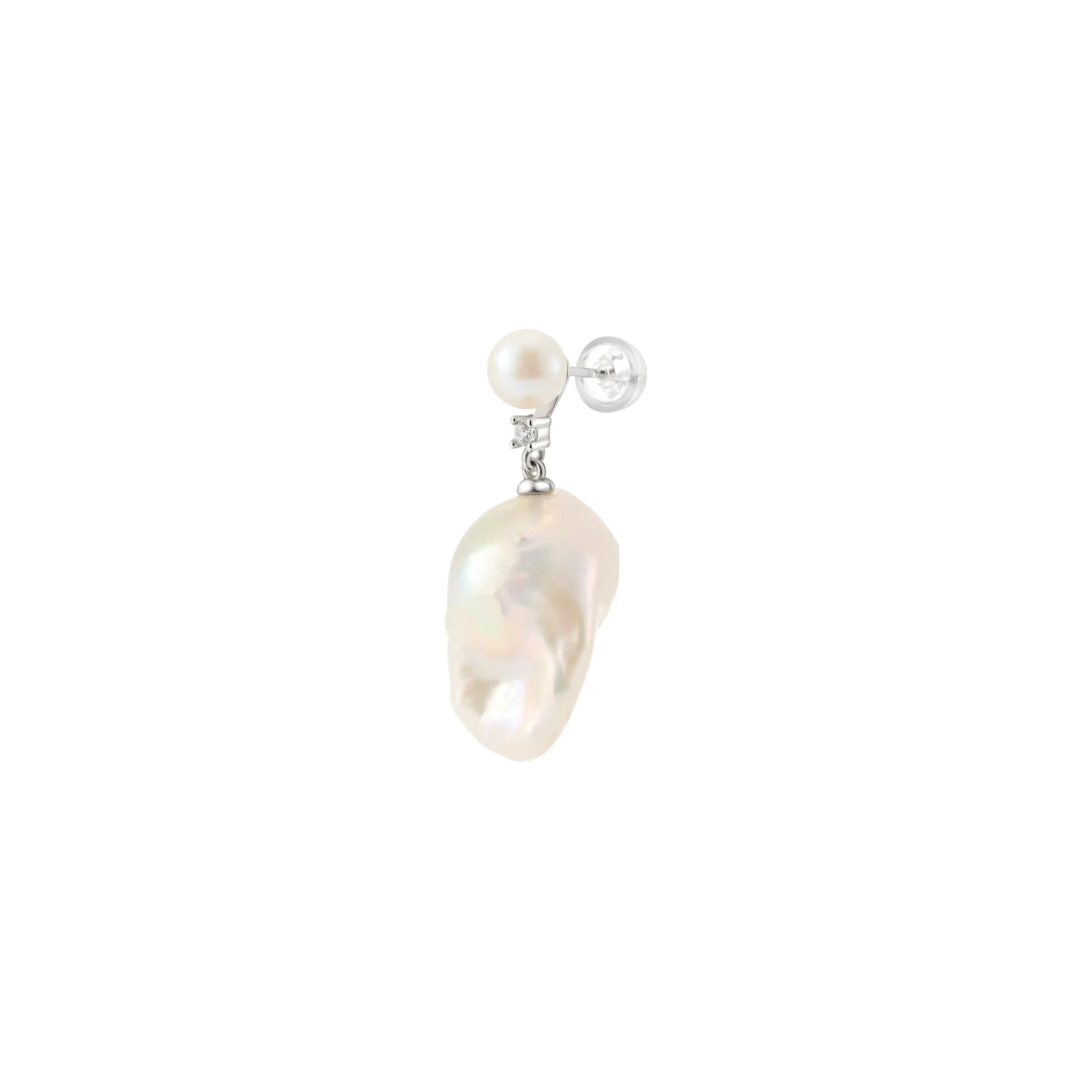 Dew | White Oval Baroque Pearl Silver Drop Earrings