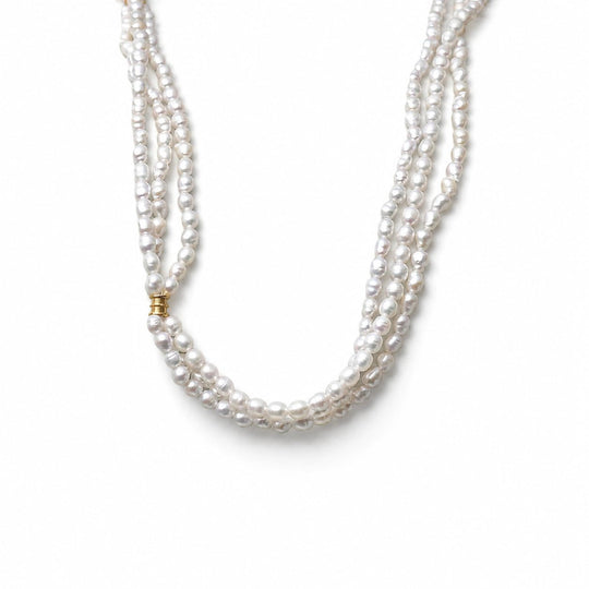 Pulse |  Pink Oval Baroque Pearl Triple Strand Necklace