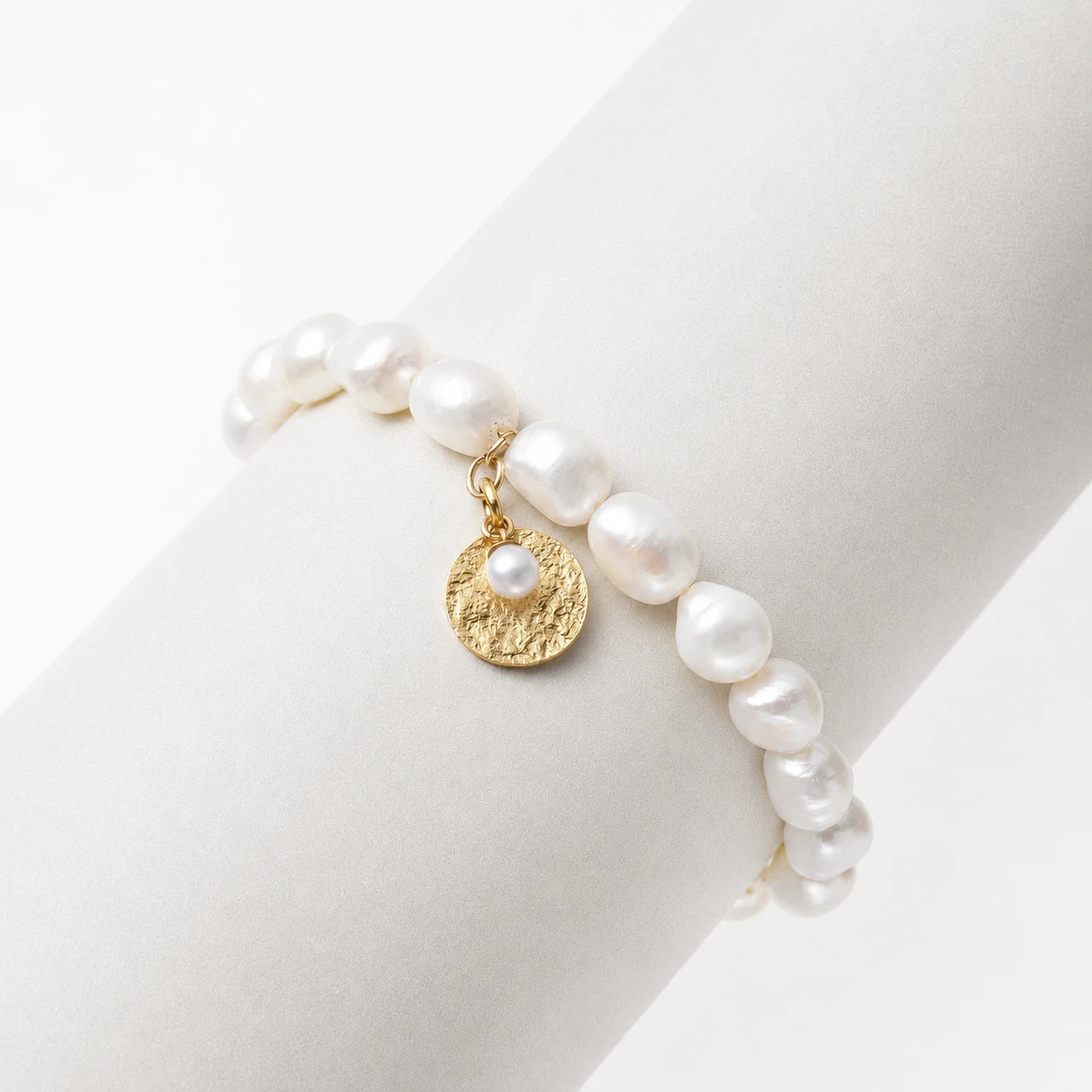 Button pearl 18k gold plated graduation charm bracelet official studio shot