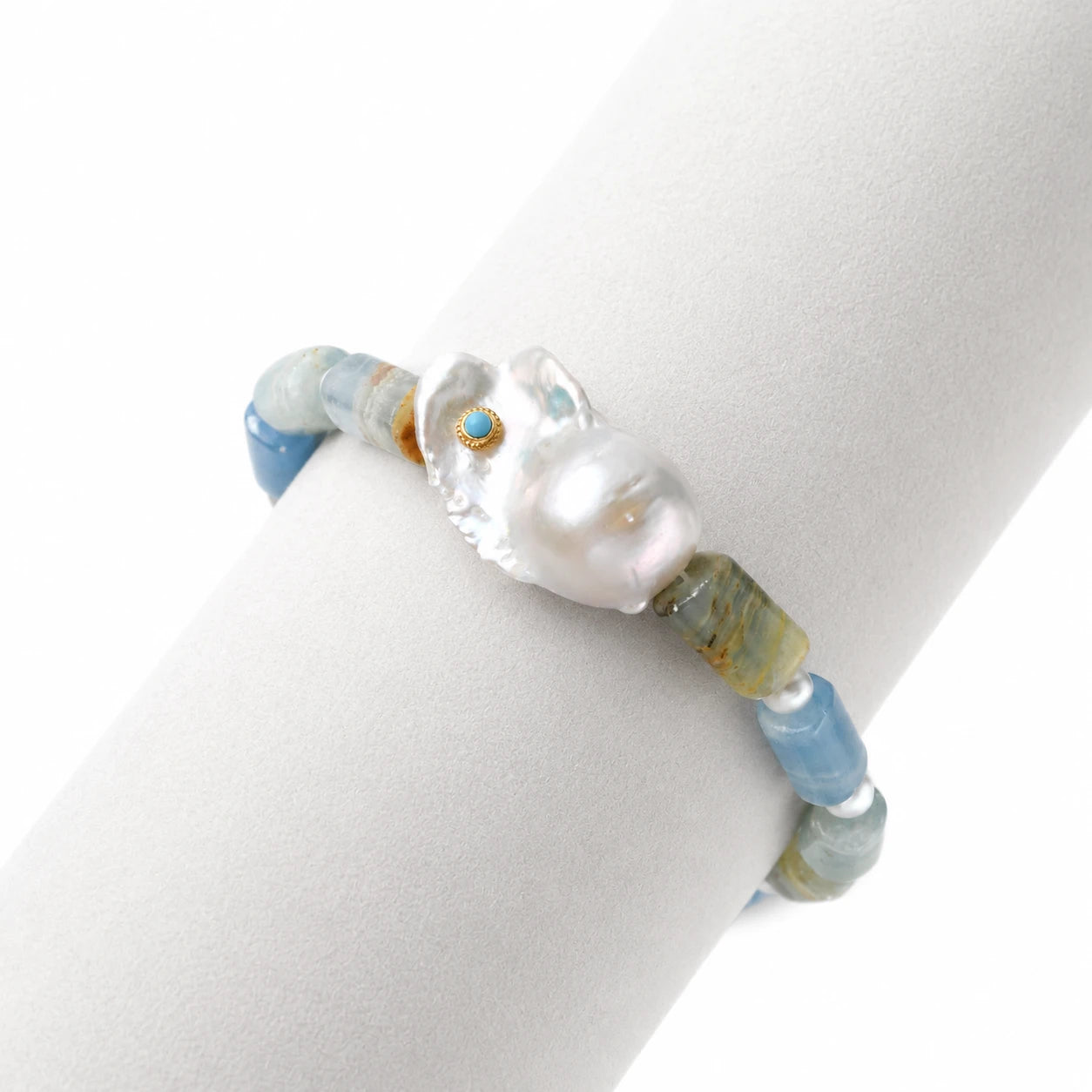 Turqo | White Oval Baroque Pearl Turquoise Bracelet