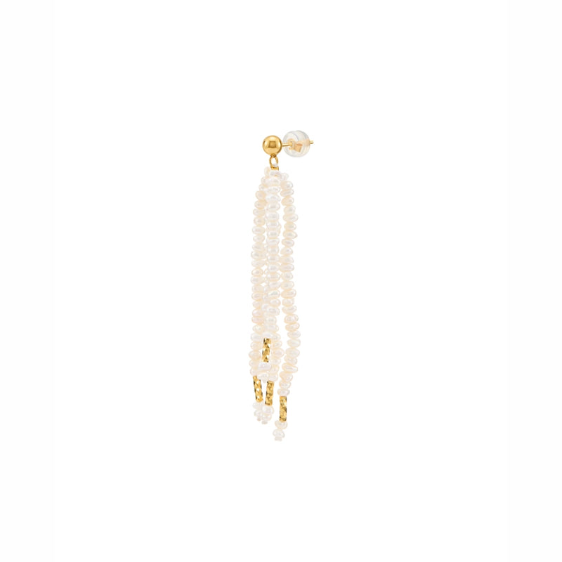 Mossveil｜White Oval Baroque Pearl 18K Gold Earring image 3