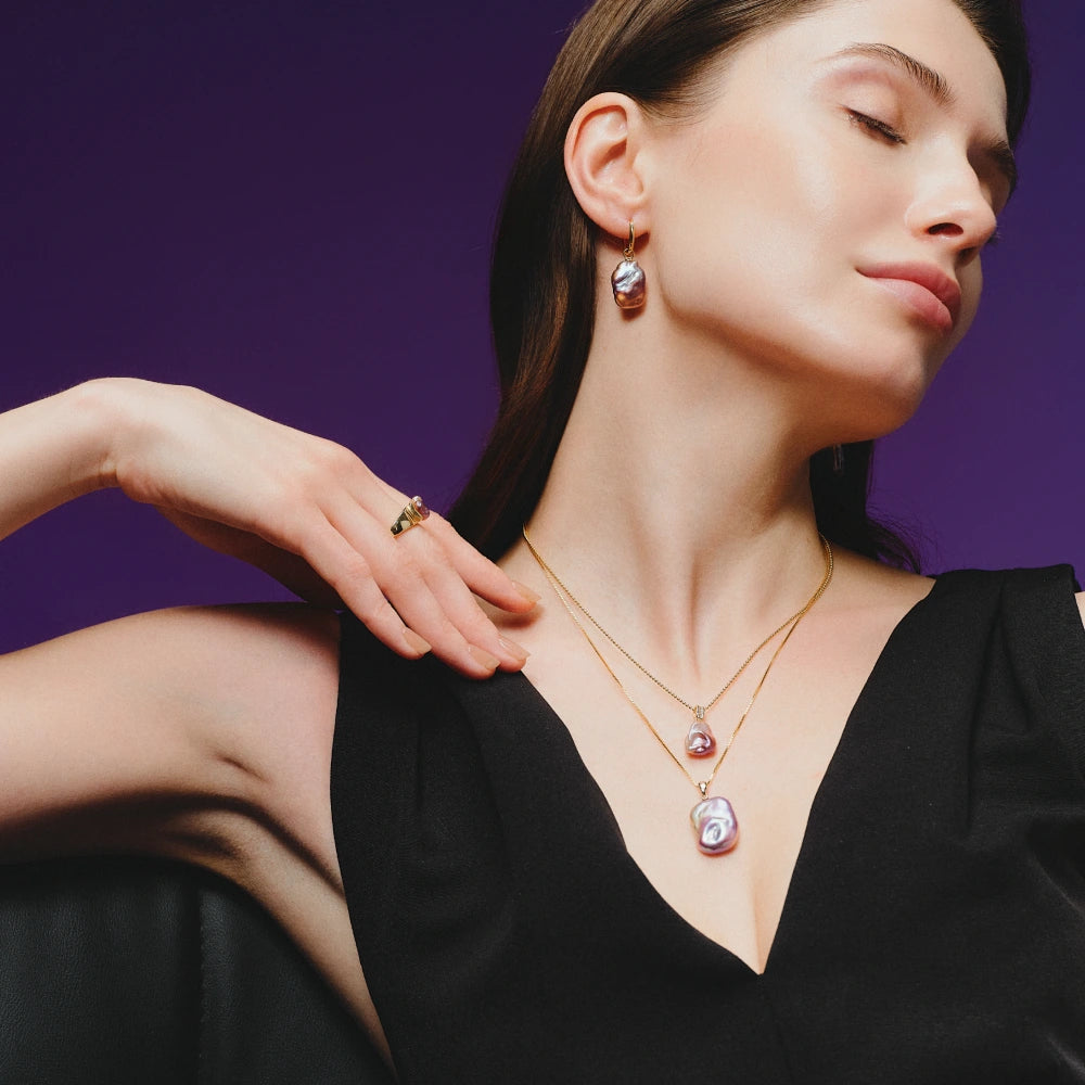 Ottilie | Purple Baroque Pearl Earrings