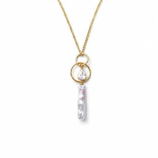 Orbit stick baroque pearl gold pendant necklace official studio product shot