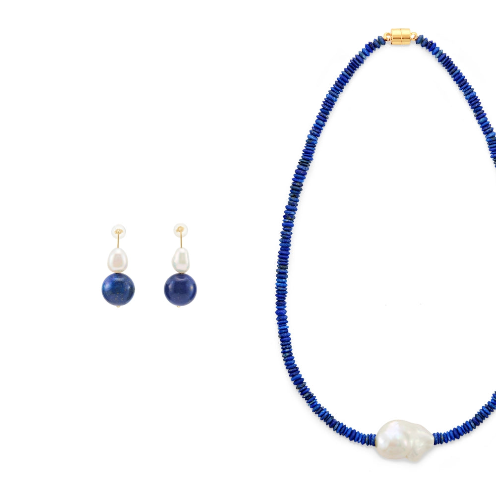 Coral | White Oval Baroque Pearl Jewelry Set