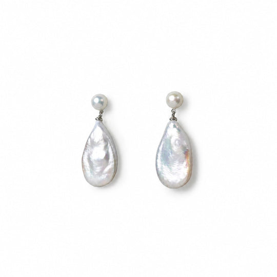 Teardrop dual baroque pearl drop earrings main view