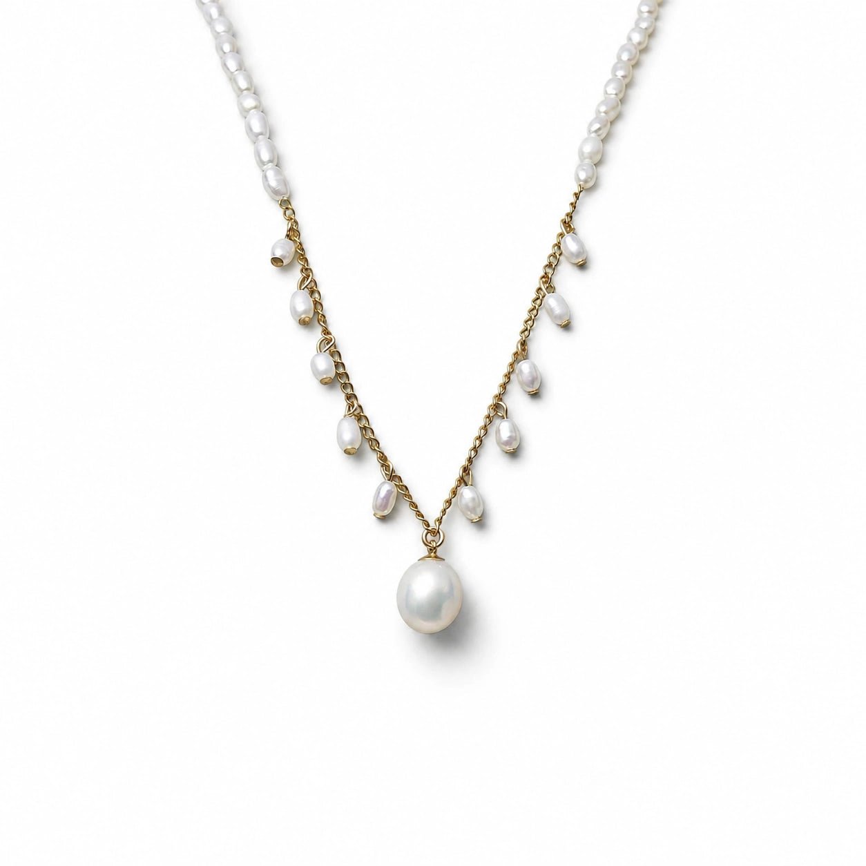 Kate | White Oval Baroque Pearl 18k Gold Necklace