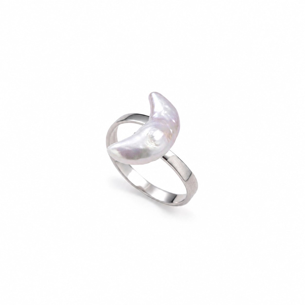 Luna | White Moon Baroque Pearl Silver Open Ring