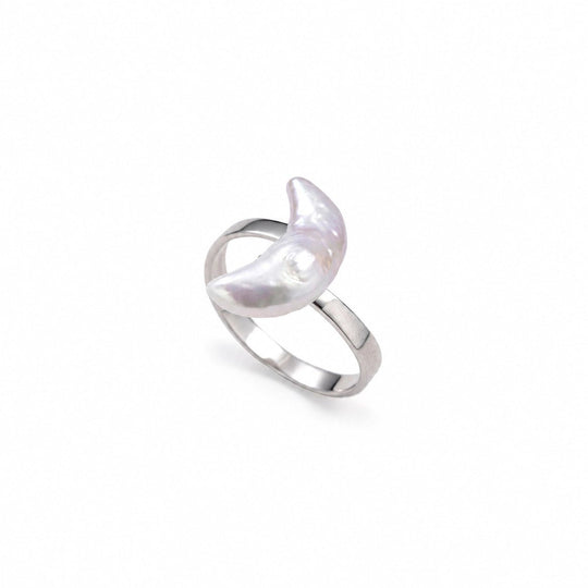 Luna | White Moon Baroque Pearl Silver Open Ring