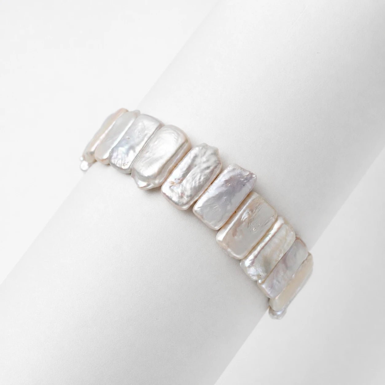 Jake | White Square Baroque Pearl 18k Gold Bracelet