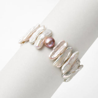 Aece Purple Oval Stick Baroque Pearl Elastic Cord Statement Bracelet
