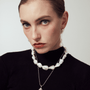 Architectural short-long mix pearl earrings, designer quality for alternative wedding jewelry