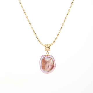 Purple Petal Baroque Pearl 18k Gold Textured Bead Chain Pendant Necklace
