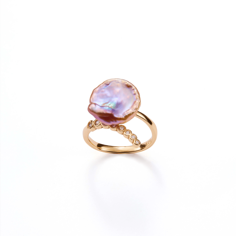 Vivi | Purple Petal Baroque Pearl 18K Gold Ring