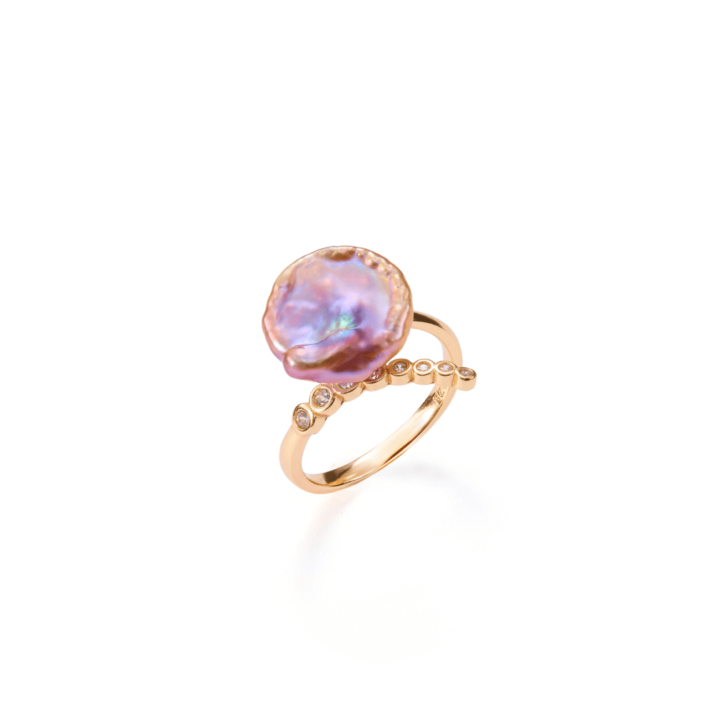 Vivi | Purple Petal Baroque Pearl 18K Gold Ring