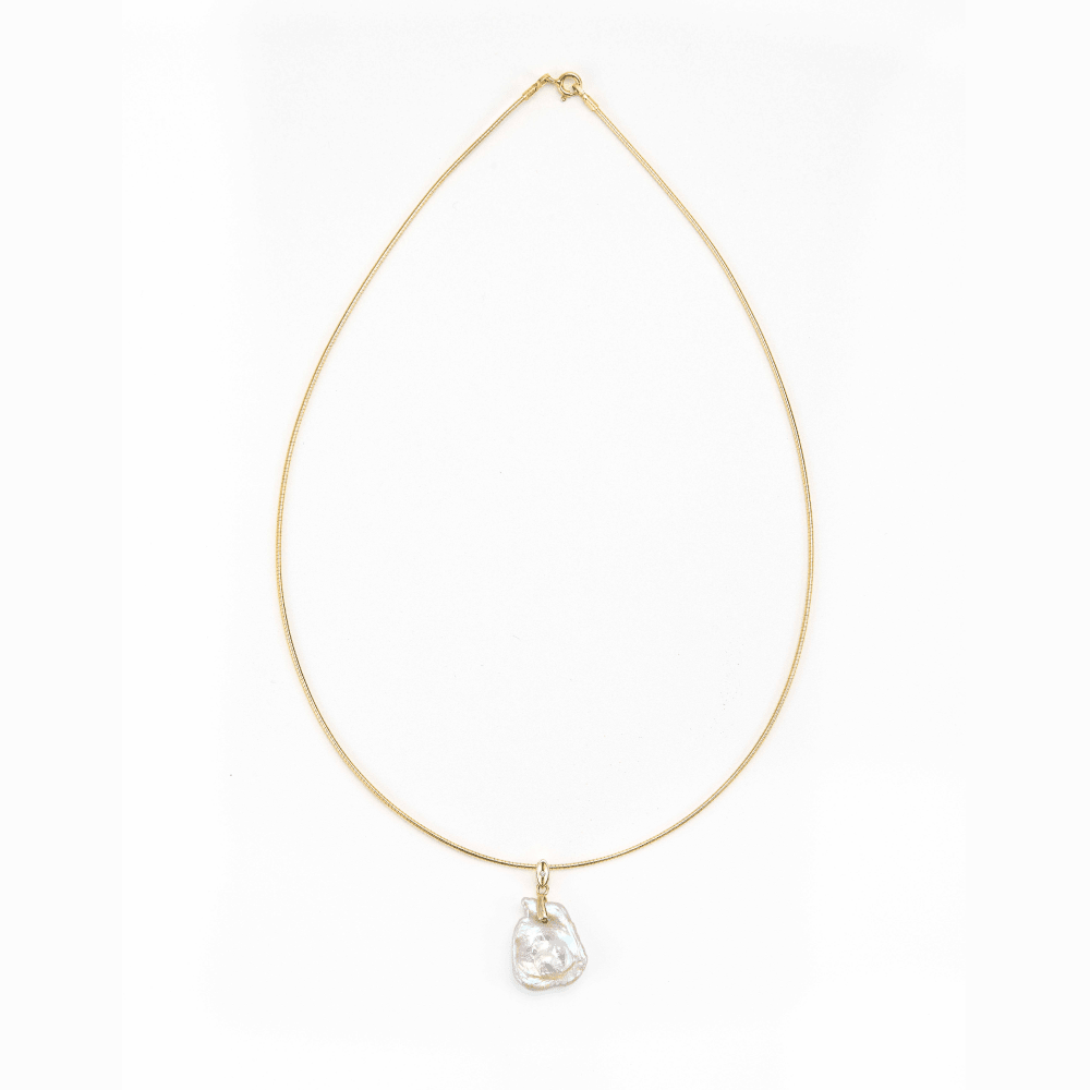 Aurora Pearl Baroque Pearl Necklace on gold snake chain (front view)