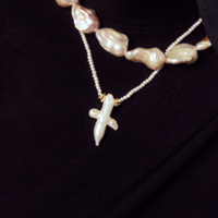 Baroque Cross Pearl With String Of Beads Pearls Pendant thumbnail 3