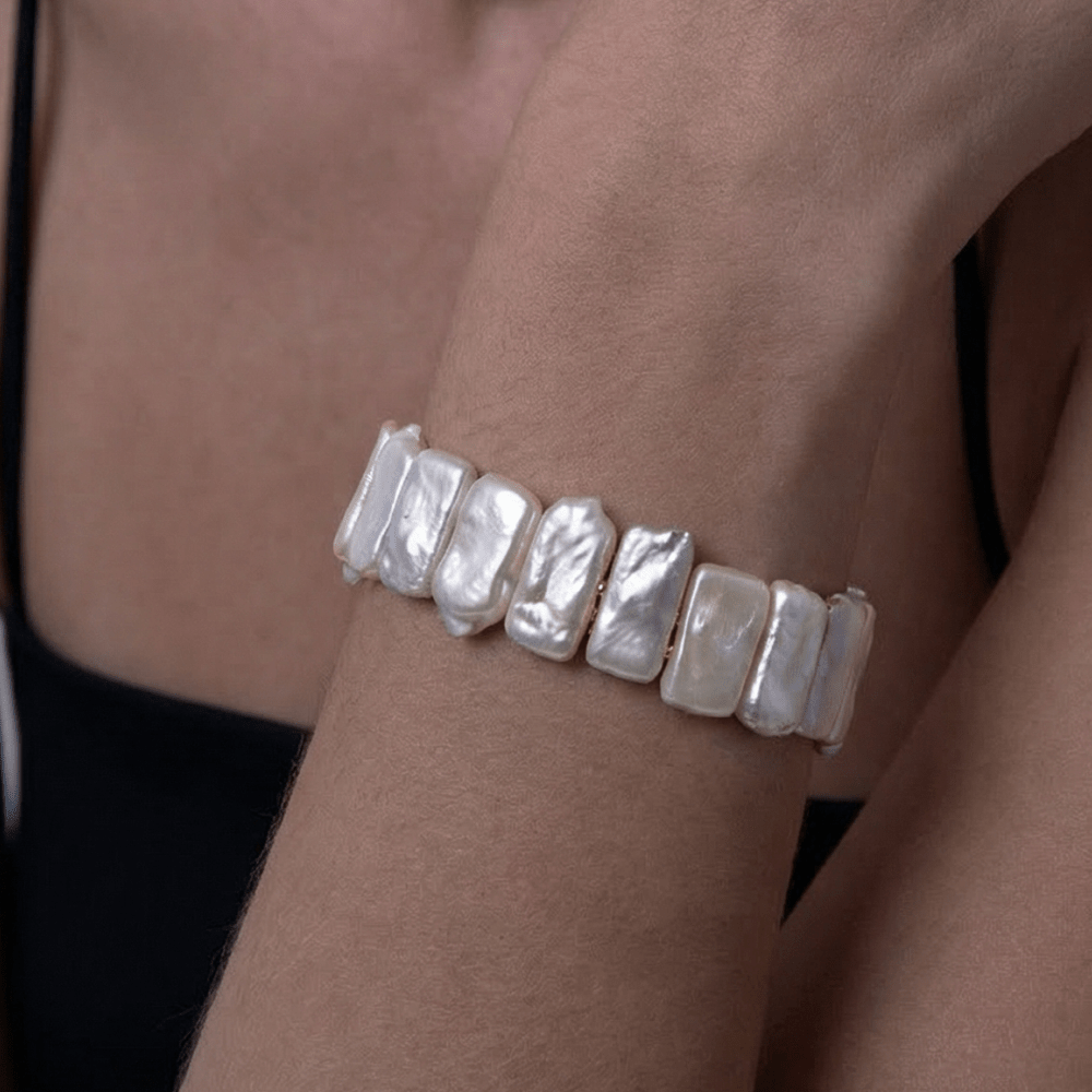 Jake | White Square Baroque Pearl 18k Gold Bracelet