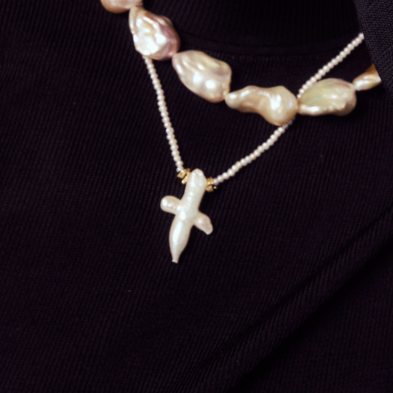 Baroque Cross Pearl With String Of Beads Pearls Pendant image 4