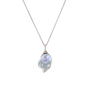 Isolated close-up of gray baroque pearl pendant and chai