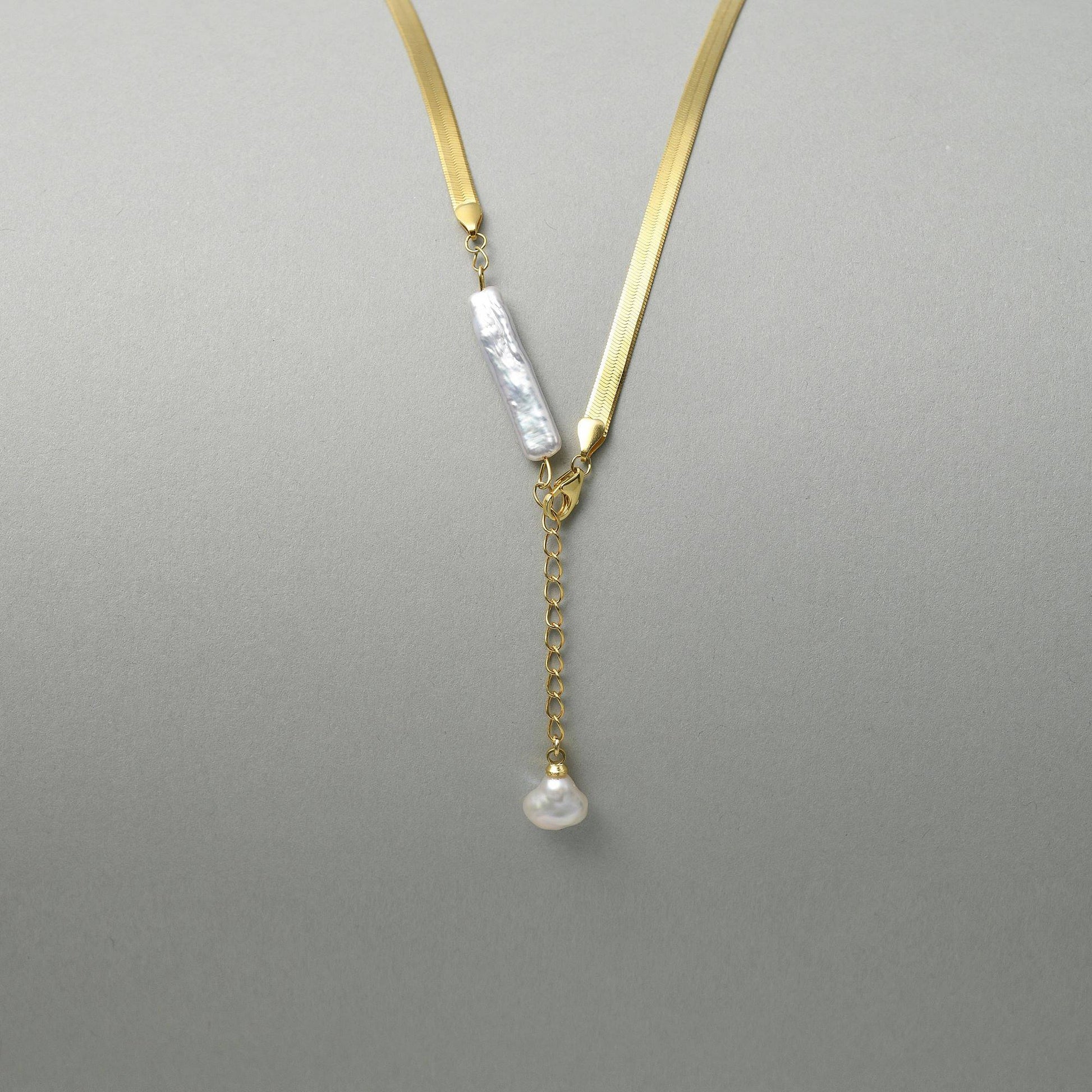 Lonsy | White Stick Baroque Pearl 18k Gold Silver Pendant