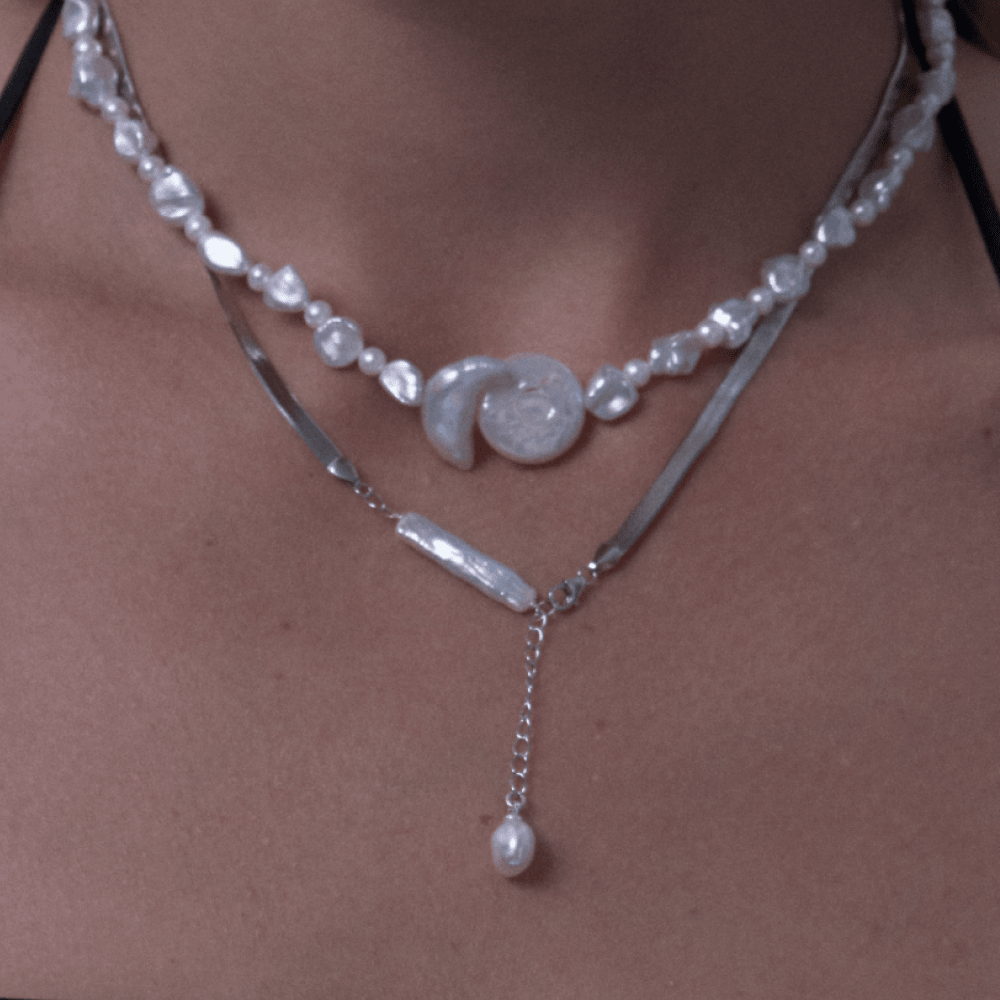 Lonsy | White Stick Baroque Pearl 18k Gold Silver Pendant