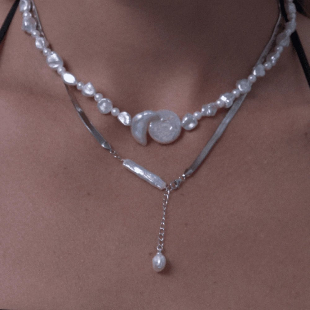 Lonsy | White Stick Baroque Pearl 18k Gold Silver Pendant