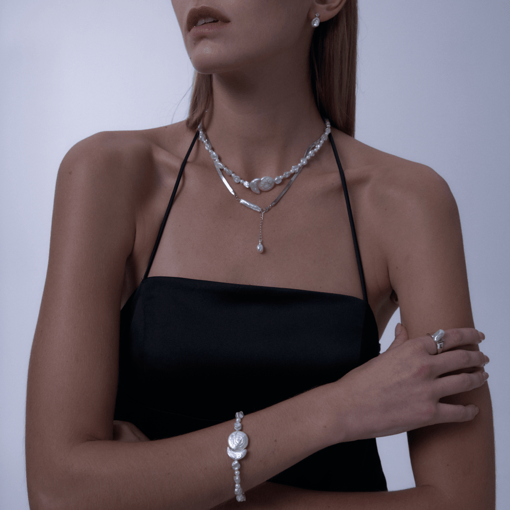 Lonsy | White Stick Baroque Pearl 18k Gold Silver Pendant