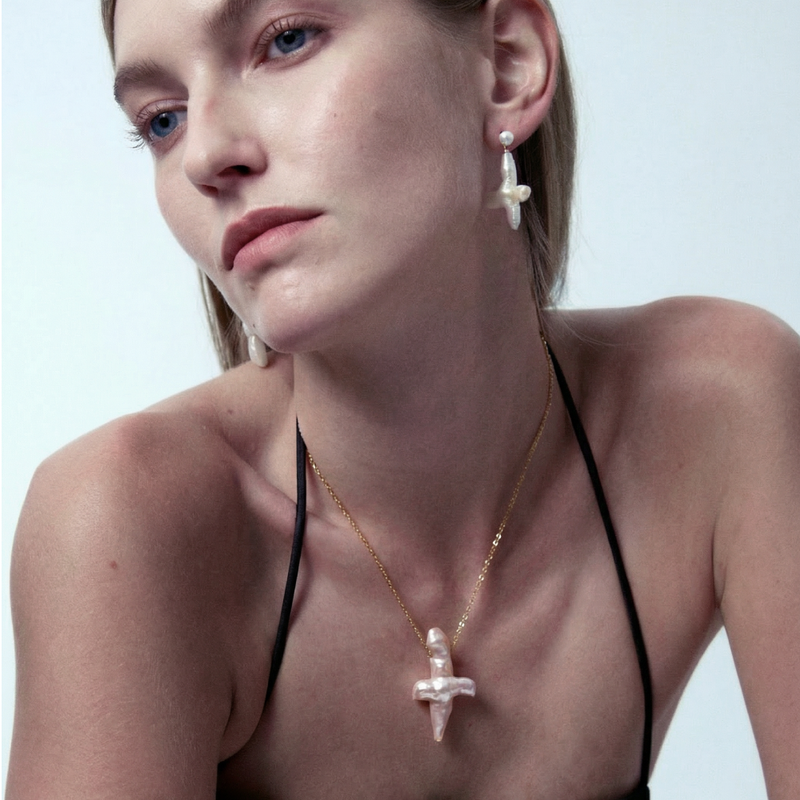 Baroque Cross Pearl Pendant image 3