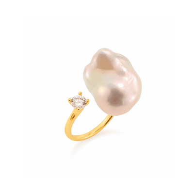 Nectar | Pink Baroque Pearl 18k Gold Zircon Open Ring