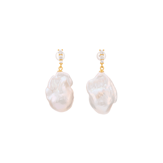 Baroque Hour pink baroque pearl & zircon 14k gold-plated drop earrings studio shot