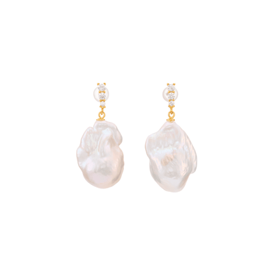 Lume | Pink Baroque Pearl 18K Gold Zircon Earrings