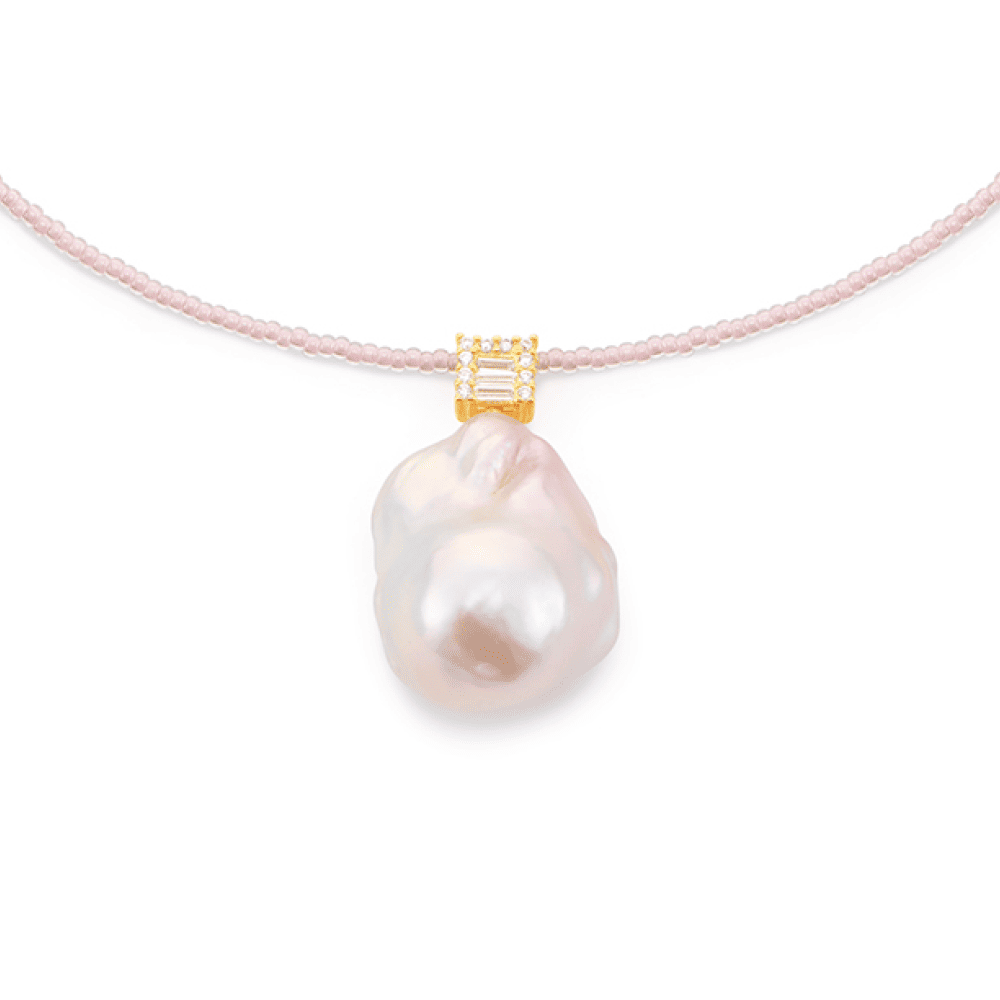 Baroque Hour pink beaded baroque pearl pendant necklace studio shot