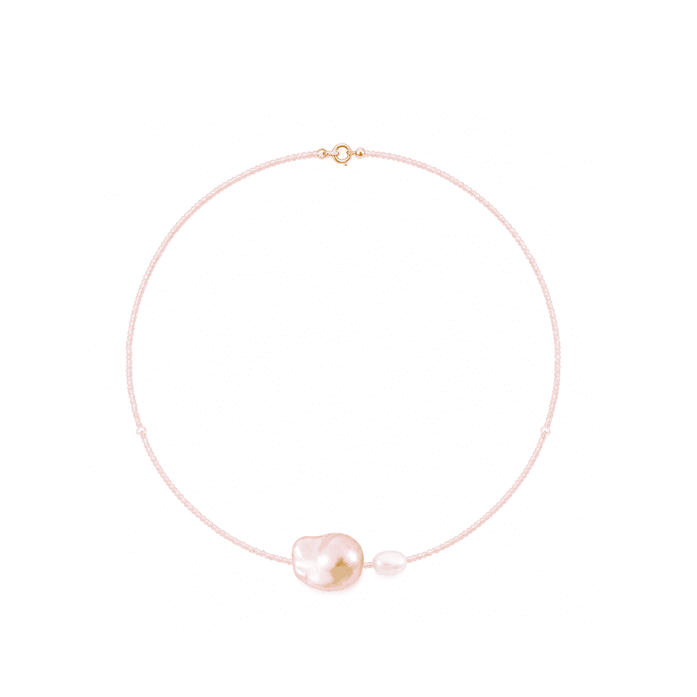 Baroque Hour pink & white dual baroque pearl station necklace studio shot